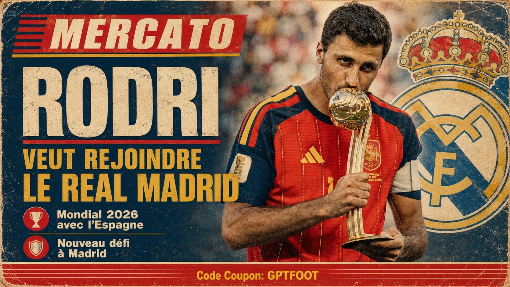 Rodri souhaiterait rejoindre le Real Madrid après avoir décroché le titre mondial 2026 avec...