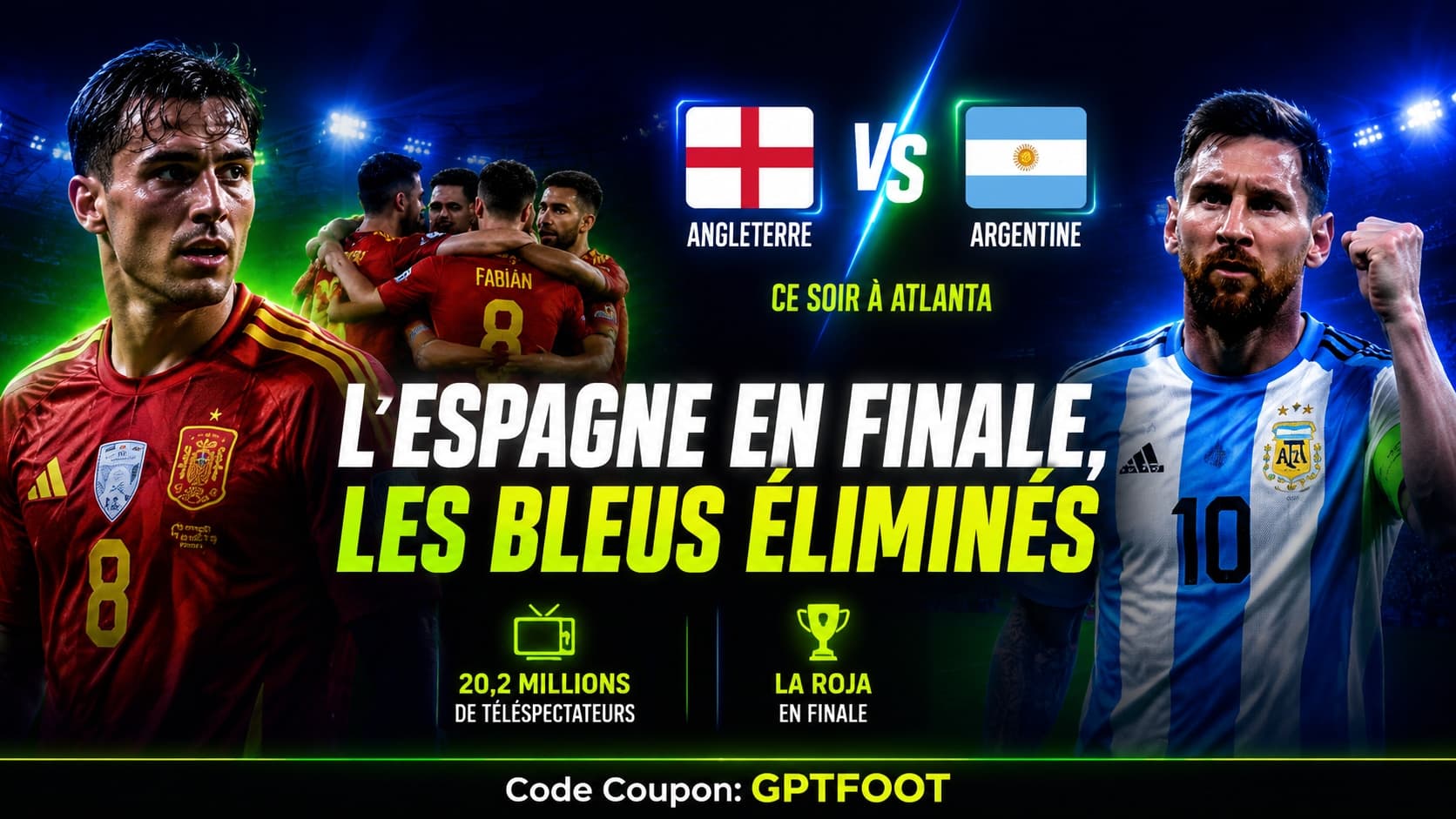 Le score final de 2-0 s'affiche sur un écran après le match France-Espagne