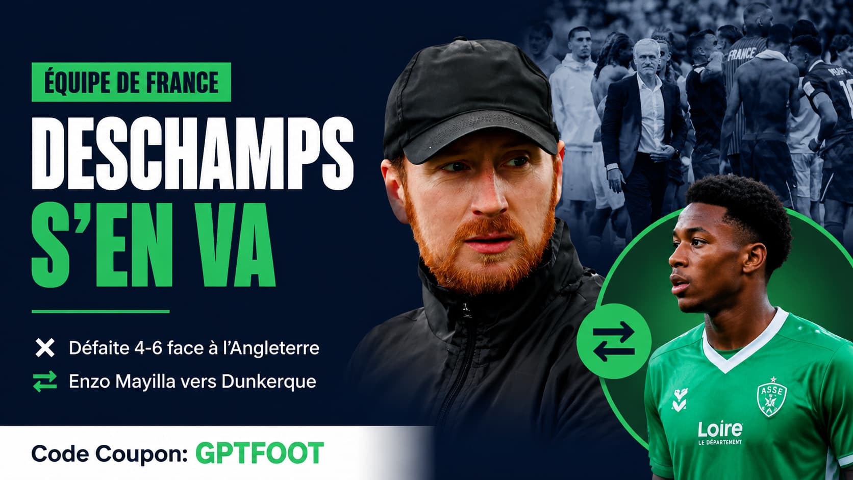 Didier Deschamps et les joueurs de l'AS Saint-Étienne dans un contexte de changements sportifs.