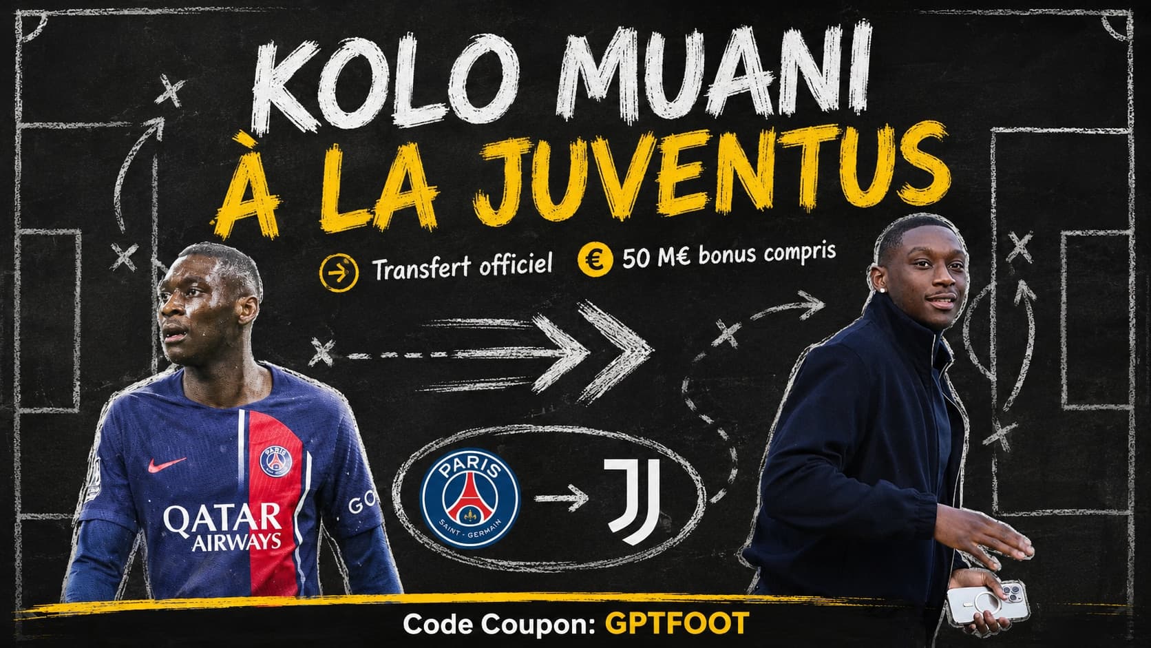 Le joueur Randal Kolo Muani portant le maillot de la Juventus