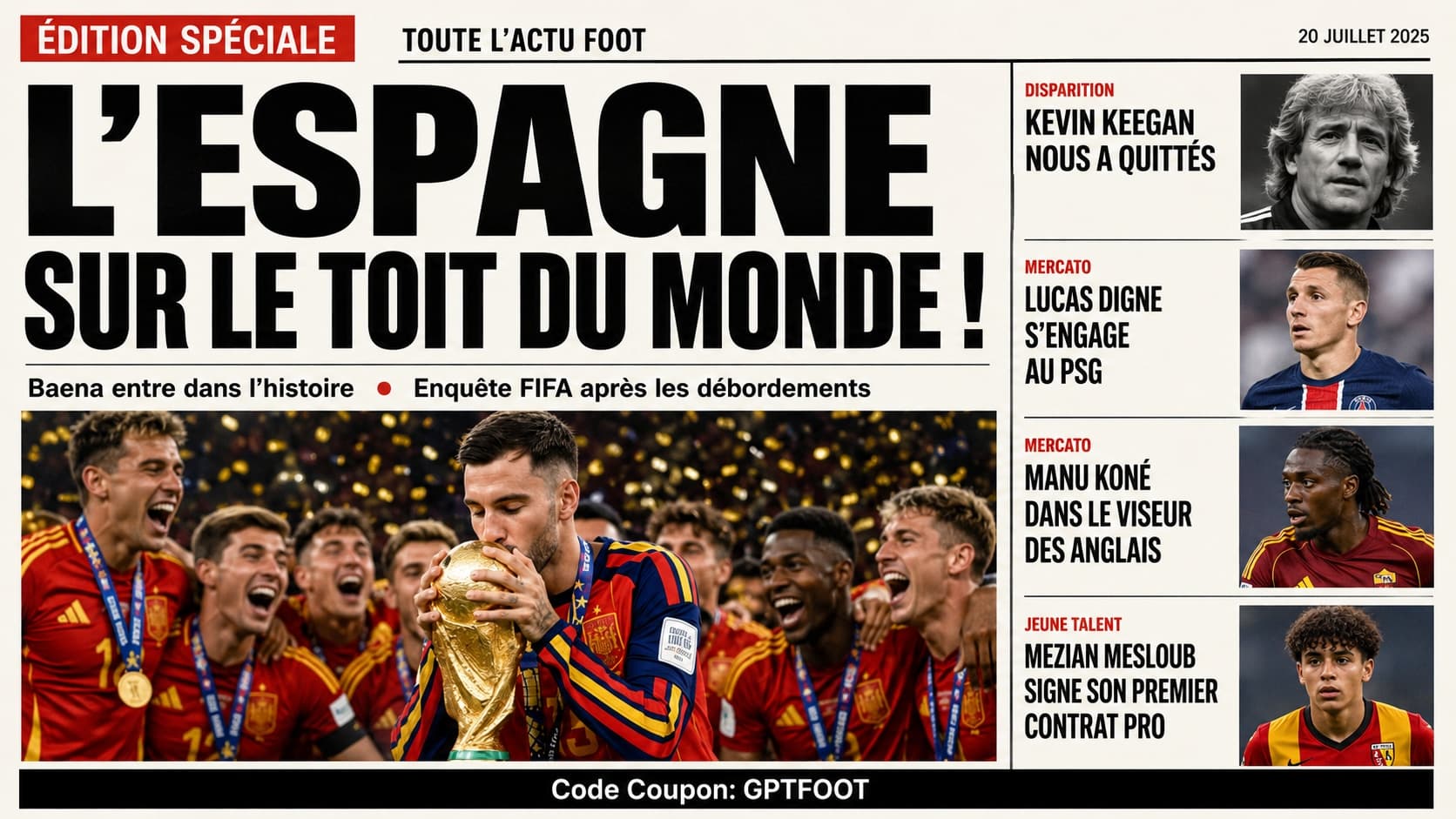 La sélection espagnole célébrant son titre de championne du monde 2026