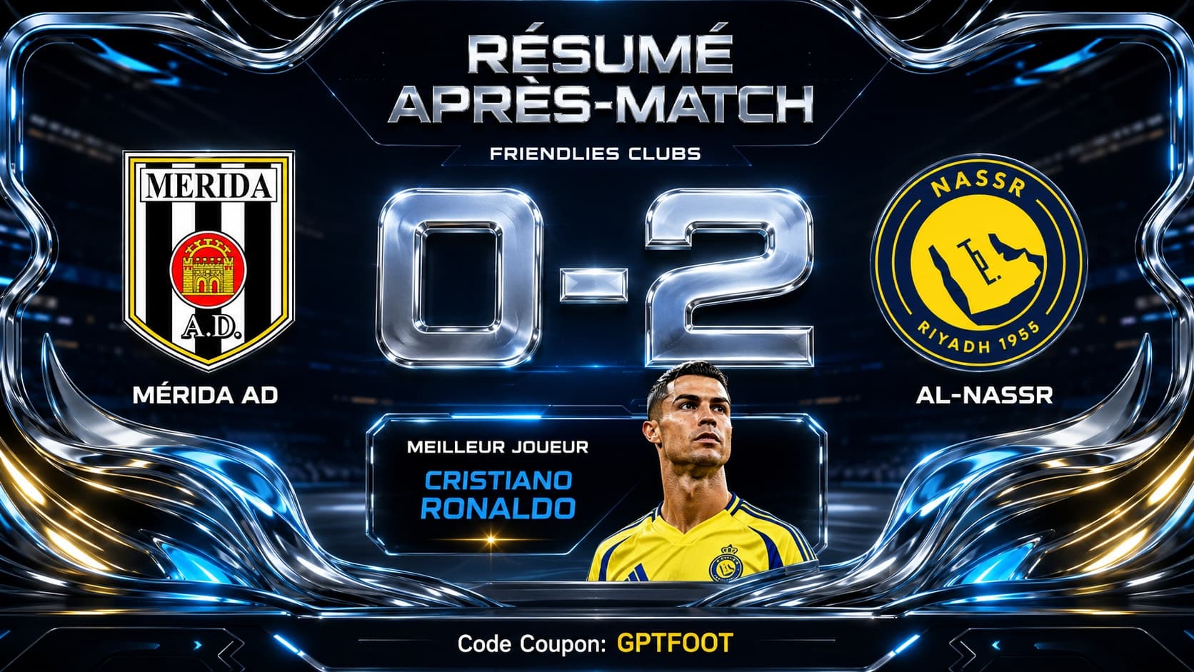 Le logo de l'équipe d'Al-Nassr face à celui de Mérida AD