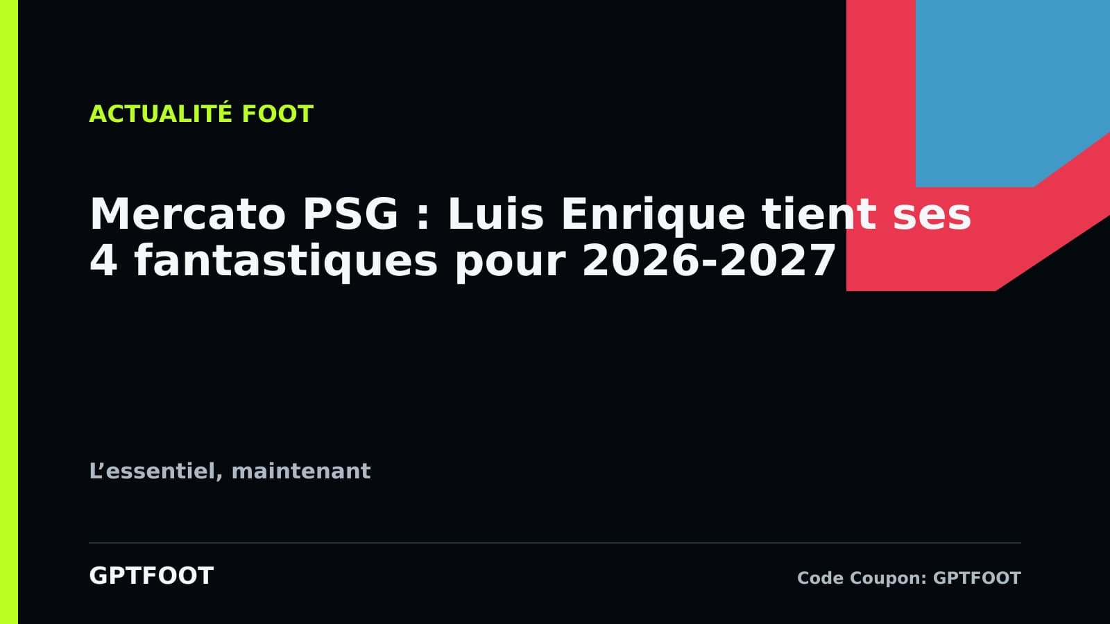 Le PSG fait le choix de la stabilité pour la saison 2026-2027. Luis Enrique a tranché :...