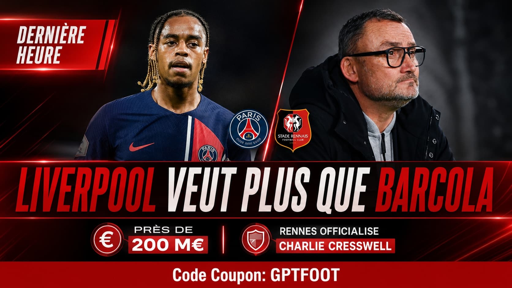 Logo du Paris Saint-Germain et du Liverpool FC lors d'une session de mercato