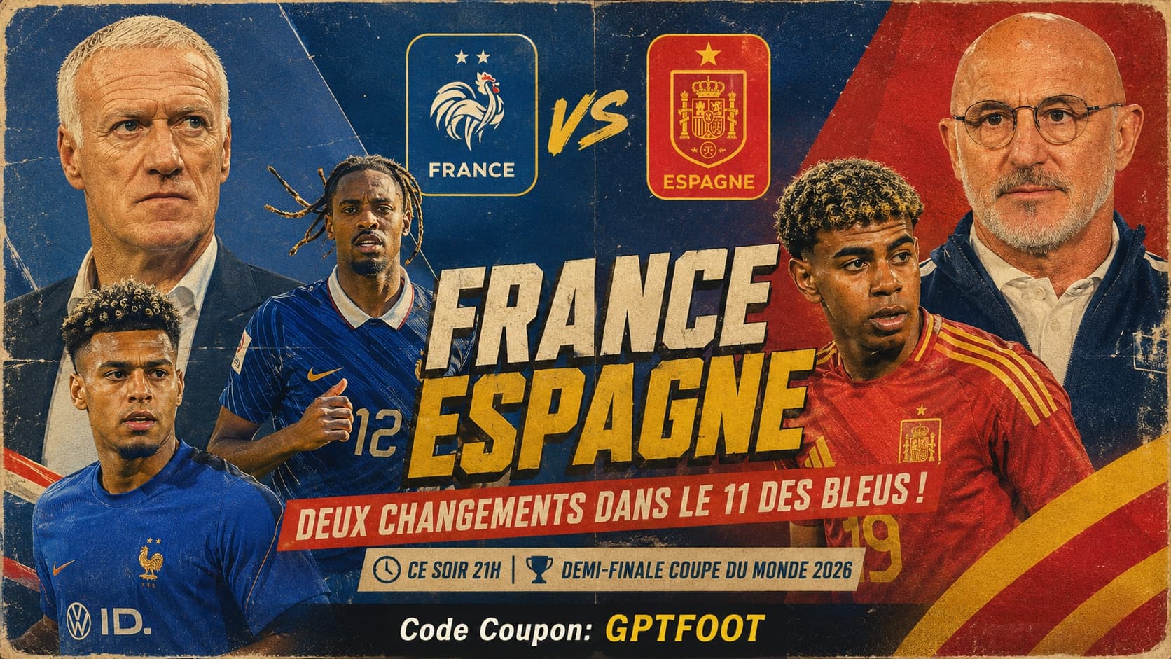 La France et l'Espagne s'affrontent ce soir à 21h pour une place en finale de la Coupe du Monde...