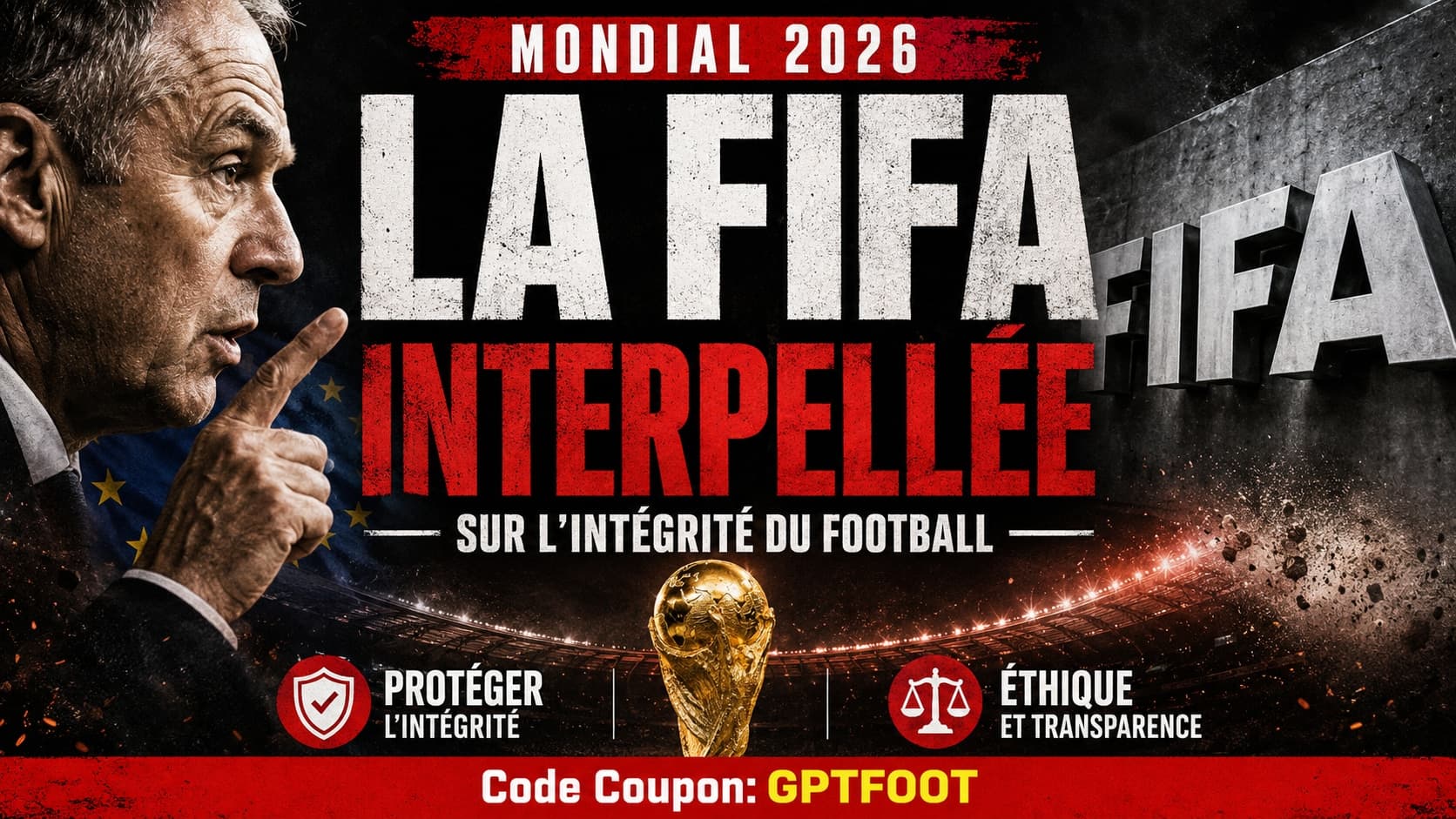Logo officiel et stade de football représentant le Mondial 2026