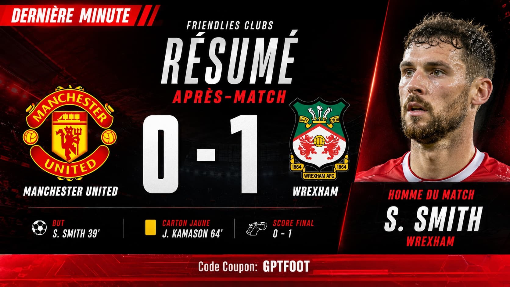 Le score affiché au terme de la rencontre entre Manchester United et Wrexham