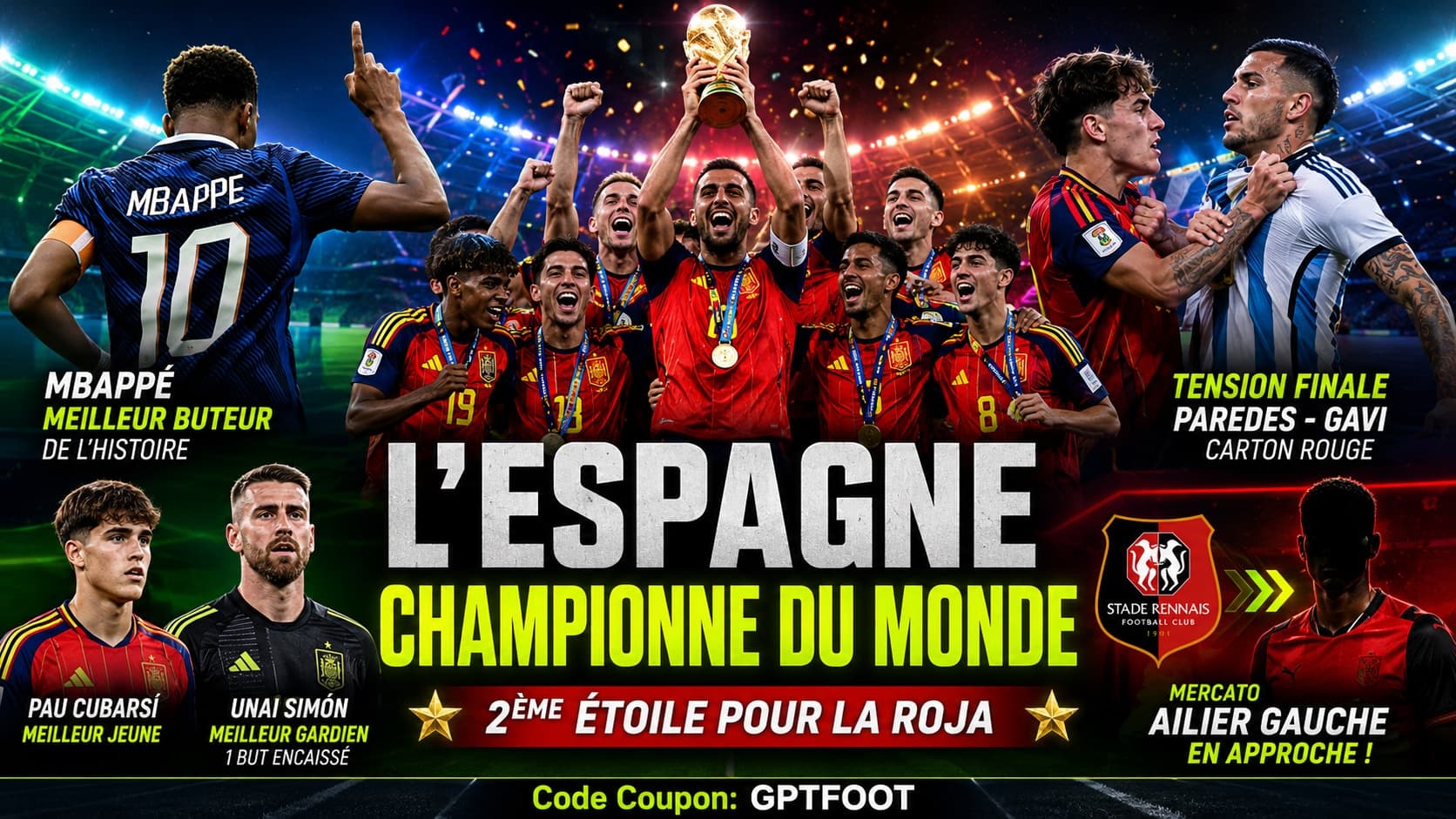 L'équipe d'Espagne célébrant son sacre lors de la finale de la Coupe du monde 2026