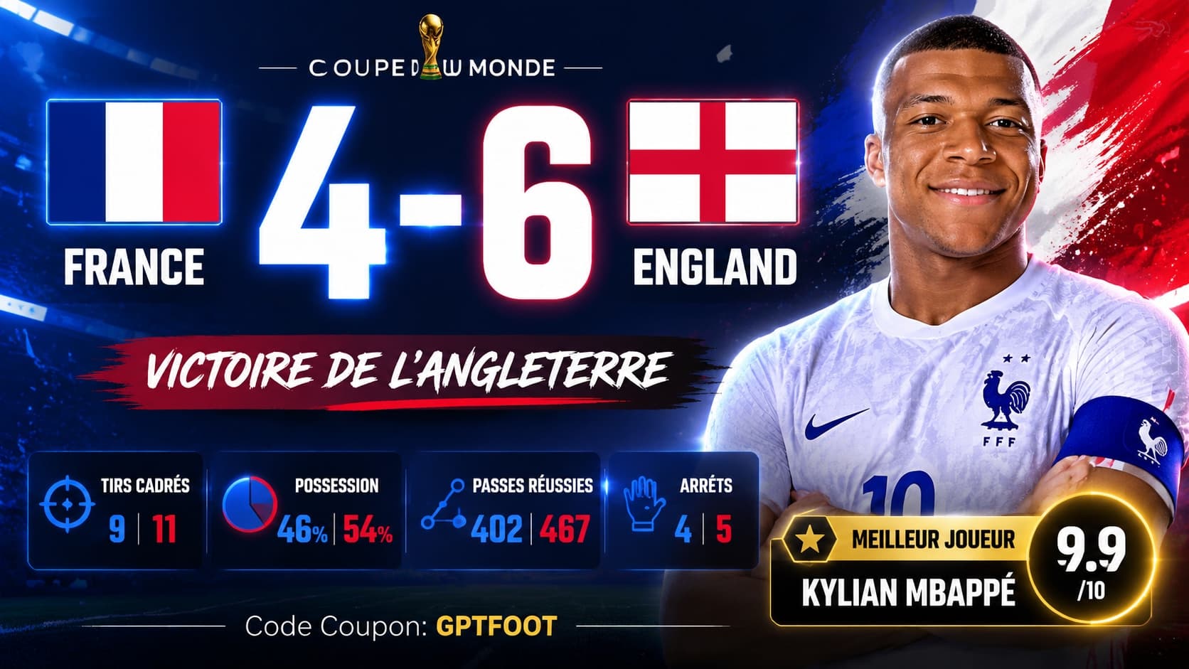 Kylian Mbappe lors du match France Angleterre