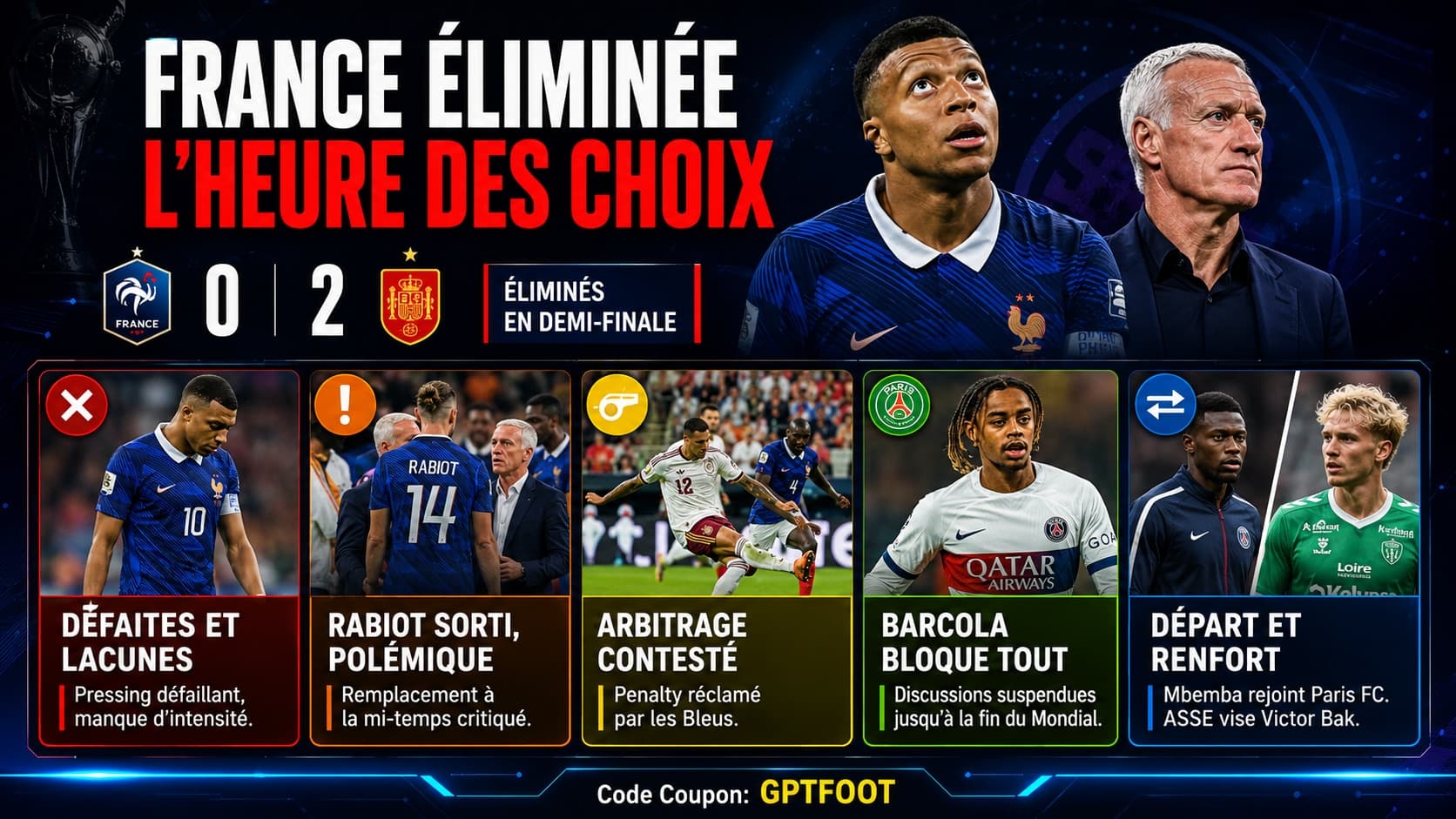 Kylian Mbappé et Didier Deschamps lors de la demi-finale du Mondial
