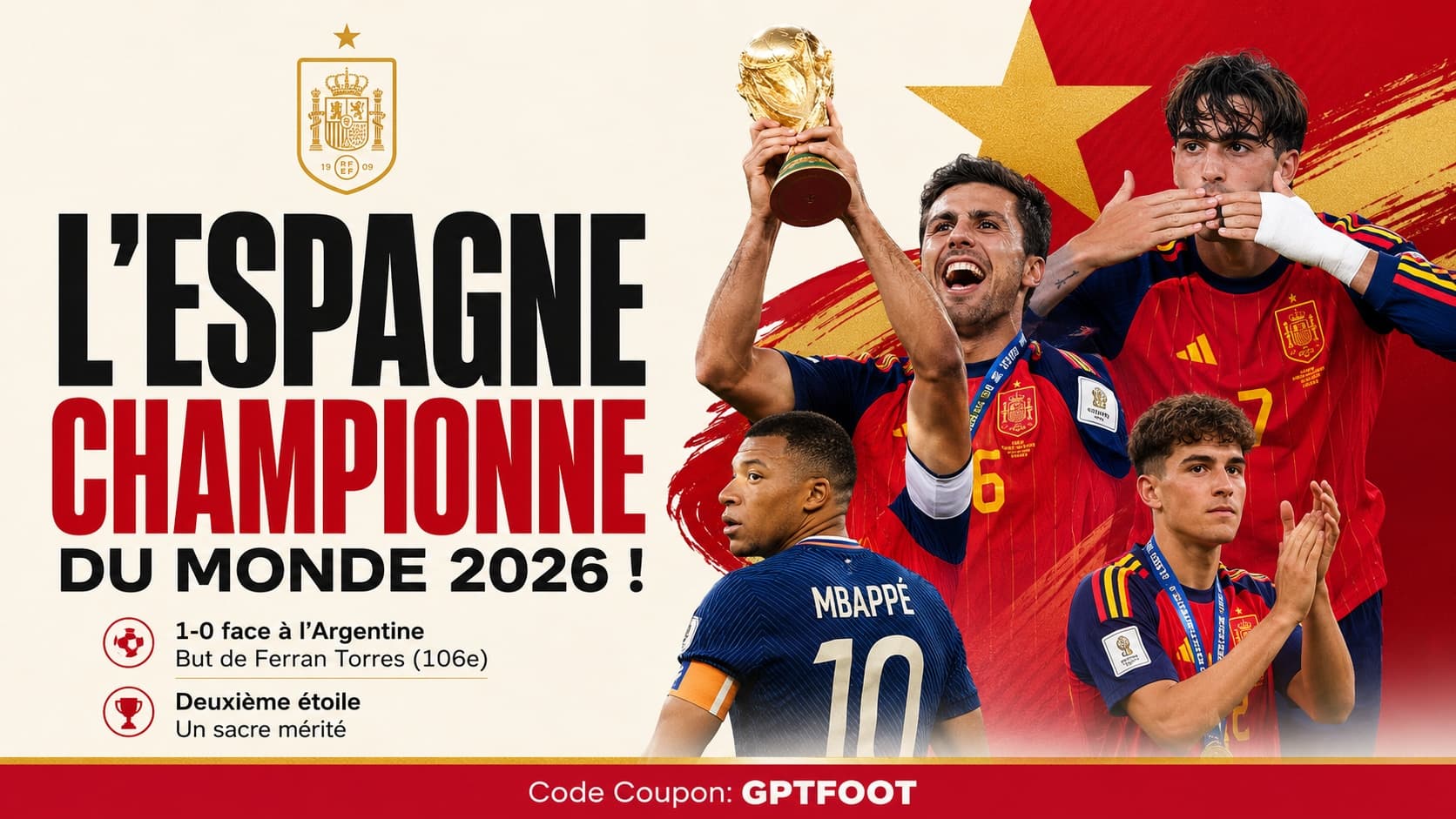 Les joueurs de l'équipe d'Espagne célébrant la victoire en Coupe du Monde 2026