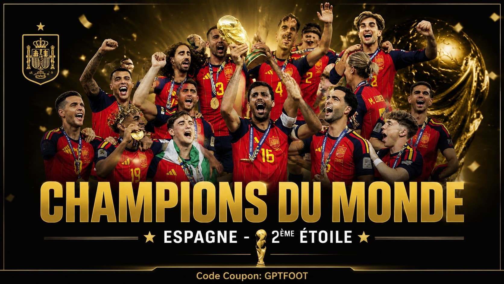 L'équipe d'Espagne célébrant son titre de championne du monde 2026