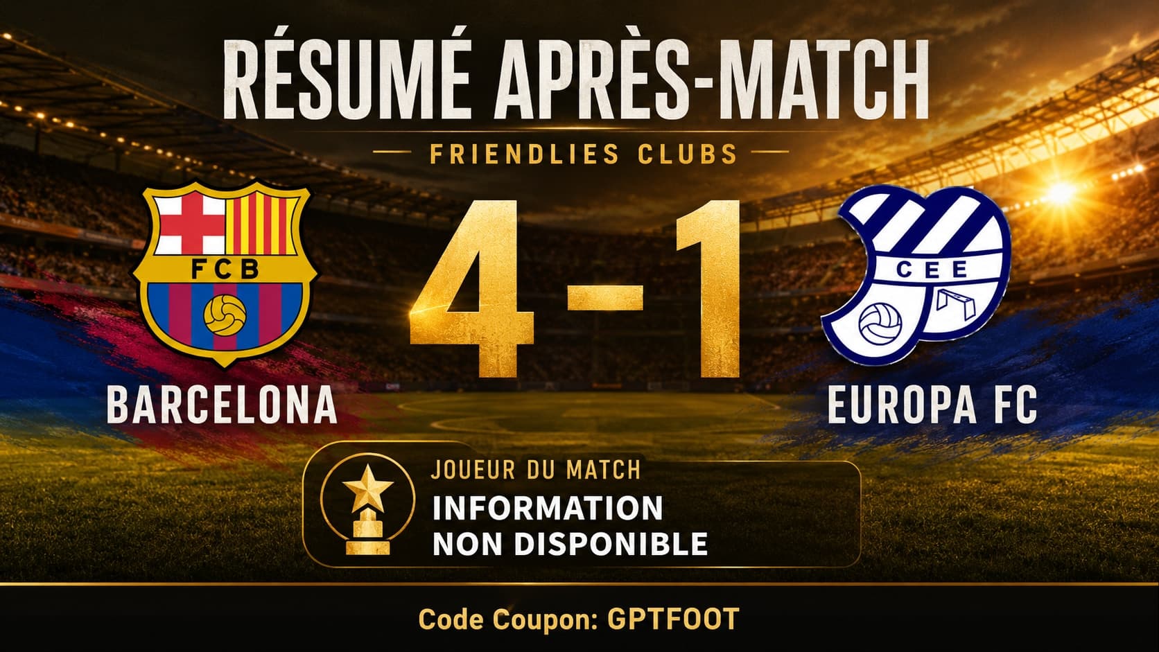 Le logo du FC Barcelone et de l'Europa Fc lors d'une rencontre amicale