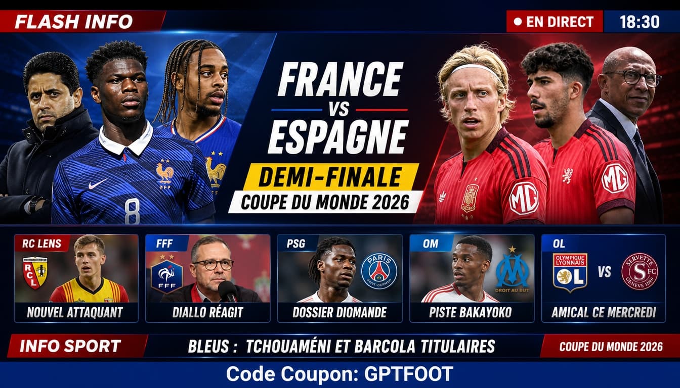Le choc des demi-finales de la Coupe du Monde 2026 approche. La France affronte l'Espagne ce...
